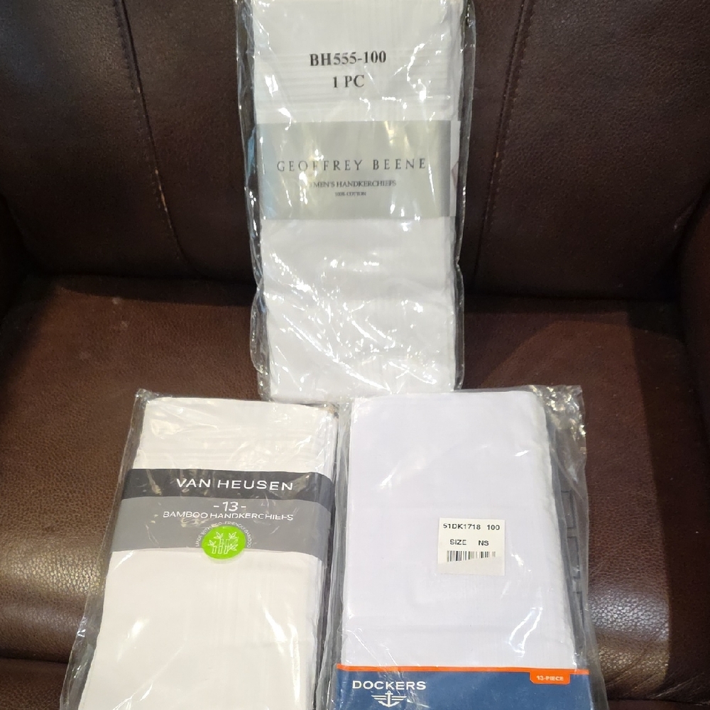 2 Packages Men's White Handkerchiefs- Geoffrey Beene Dockers NEW